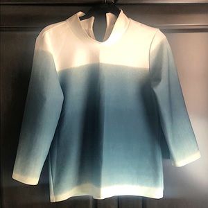 Ombré 3/4 sleeve top in stretchy scuba type fabric and with neck